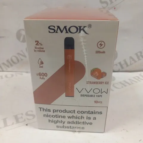 BRAND NEW BOXED AND SEALED SMOK VVOW DISPOSABLE VAPES 10 PIECES STRAWBERRY ICE