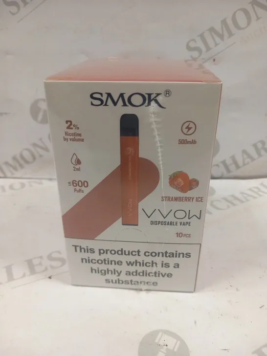 BRAND NEW BOXED AND SEALED SMOK VVOW DISPOSABLE VAPES 10 PIECES STRAWBERRY ICE