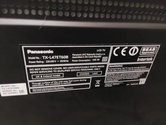 PANASONIC LCD TELEVISION TX-L47ET60B