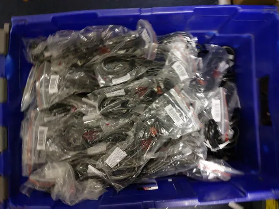 BOX OF APPROX 60 ASSORTED POWER CABLES FOR VARIOUS TELEVISIONS