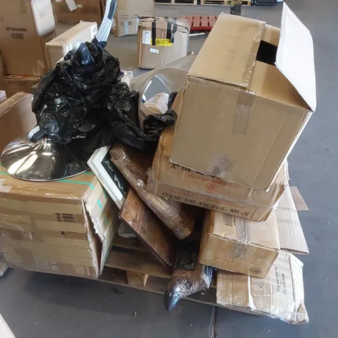 PALLET OF ASSORTED HOUSEHOLD PRODUCTS AND INCOMPLETE BOXED FURNITURE 