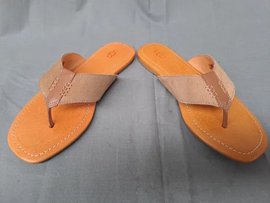 BOXED PAIR OF UGG CAREY FLIP FLOPS IN CHESTNUT UK SIZE 6