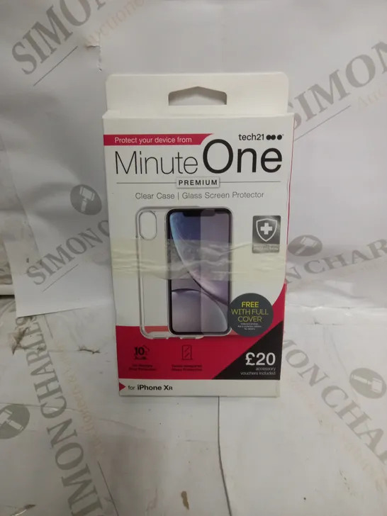 BOX OF 20 MINUTE ONE CLEAR CASE & SCREEN PROTECTOR KITS FOR IPHONE XR