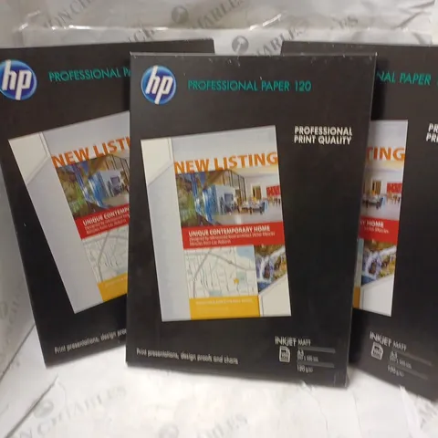 3 BOXED HP WHITE A3 PROFESSIONAL MATTE 120 INKJET PAPER (100 x 3)