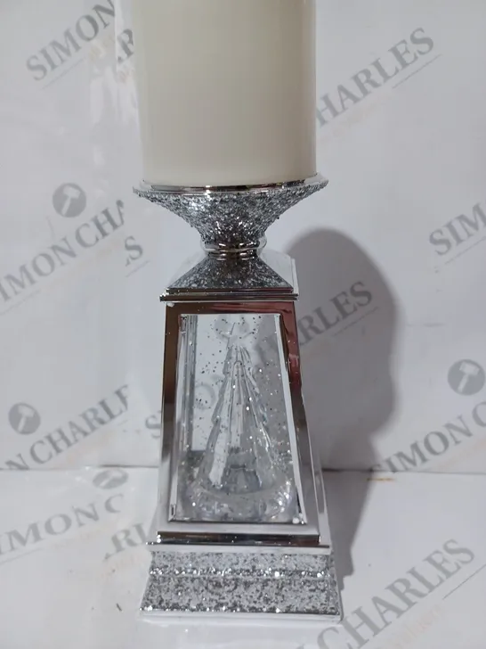 BOXED JULIEN MACDONALD FLAMELESS SWIRLING GLITTER CHRISTMAS TREE CANDLE HOLDER