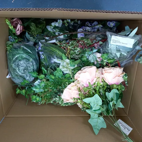 BOX OF ASSORTED FAUX FLOWERS