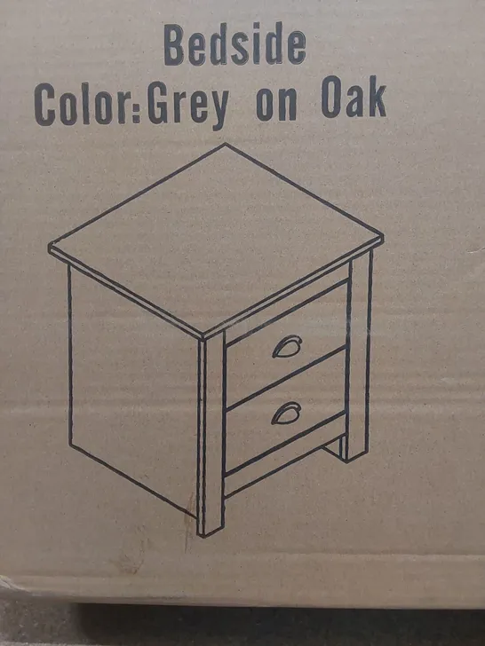 BRAND NEW BOXED 2-DRAWER BEDSIDE TABLE IN GREY/OAK - CC26 (1 BOX)