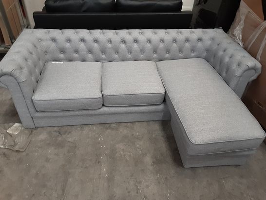 DESIGNER GREY FABRIC CHESTERFIELD STYLE L-SHAPED 3-SEATER SOFA 