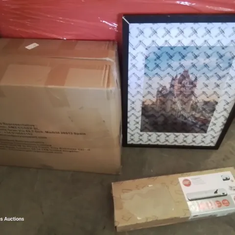 PALLET OF ASSORTED PRODUCTS, INCLUDING, A3 LAMINATER, FRAMED PRINT, VACUUM CLEANER, AIR FRYER.