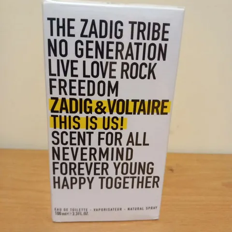 BOXED AND SEALED THE ZADIG TRIBE NO GENERATION LIVE LOVE ROCK FREEDOM EAU DE TOILETTE 100ML