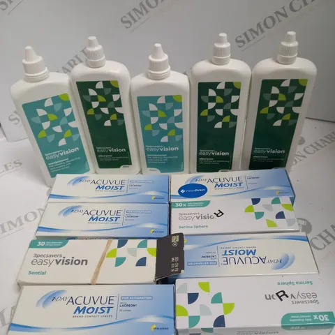 BOXED LOT TO CONTAIN APPROX. 30 X ASSORTED VISION CARE PRODUCTS. INCLUDES PACKS OF CONTACT LENSES & CONTACT LENSE CLEANING SOLUTION. BRANDS VARY