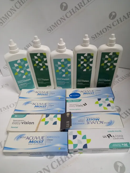 BOXED LOT TO CONTAIN APPROX. 30 X ASSORTED VISION CARE PRODUCTS. INCLUDES PACKS OF CONTACT LENSES & CONTACT LENSE CLEANING SOLUTION. BRANDS VARY