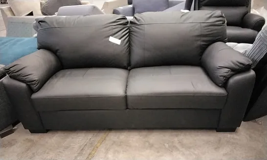 DESIGNER THREE SEATER SOFA BLACK FAUX LEATHER 