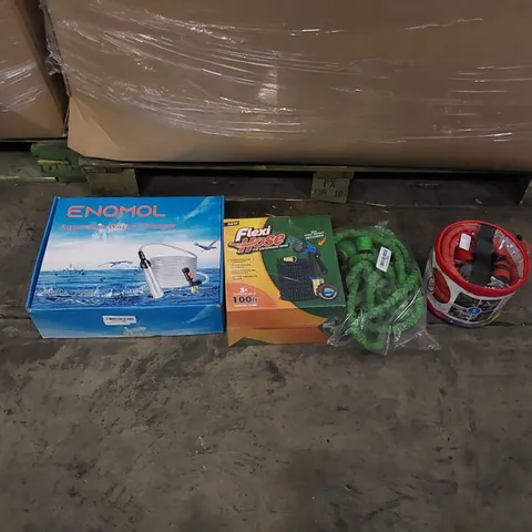 PALLET OF ASSORTED ITEMS INCLUDING: HOSE PIPES, AQUARIUM WATER CHANGER