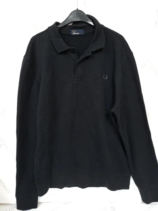 FRED PERRY LONG SLEEVE BUTO COLLAR SHIRT IN DARK BLUE/BLACK - LARGE