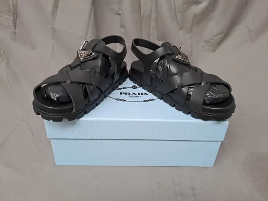 BOXED PAIR OF PRADA SANDALS IN BLACK EU SIZE 39