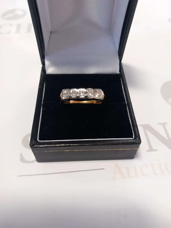 18CT GOLD FIVE STONE HALF ETERNITY RING RUB-OVER SET WITH NATURAL DIAMONDS