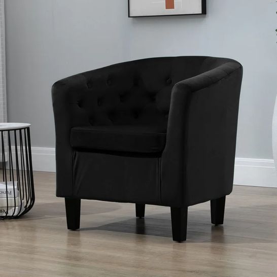 BOXED DESIGNER TARBES TUFTED VELVET TUB CHAIR BLACK