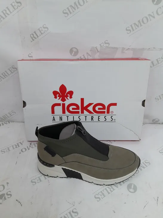 BOXED PAIR OF RIEKER HIGH TOP TRAINER GREEN SIZE 6.5