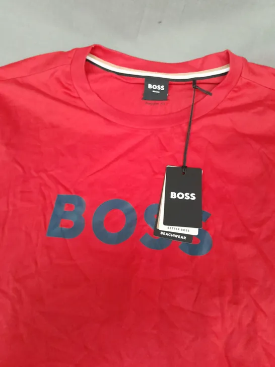 HUGO BOSS BEACH LOGO TEE IN RED - MEDIUM