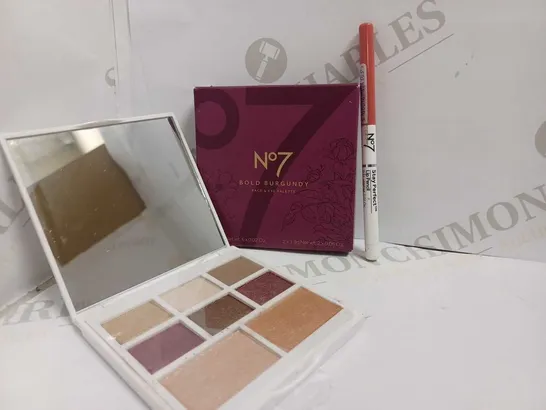 2 NO.7 ITEMS INCLUDING BOLD BURGUNDY FACE AND EYE PALETTE AND STAY PERFECT LIP PENCIL