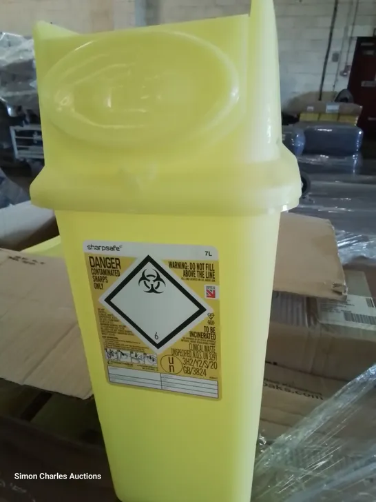 PALLET OF 8 CASES EACH CONTAINING 15 SHARPSAFE 7L YELLOW DISPOSABLE BINS