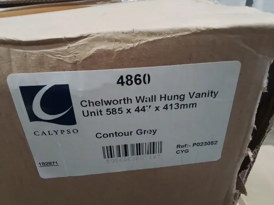 BOXED AS NEW CALYPSO CHELWORTH WALL HUNG VANITY UNIT IN CONTOUR GREY - 585X447X413MM