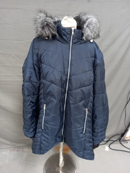 CENTIGRADE PADDED FAUX FUR TRIM COAT IN NAVY SIZE 3XL