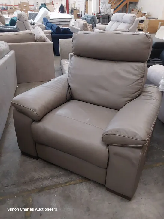 QUALITY ITALIAN DESIGNER POWER RECLINING EASY CHAIR GREY LEATHER 