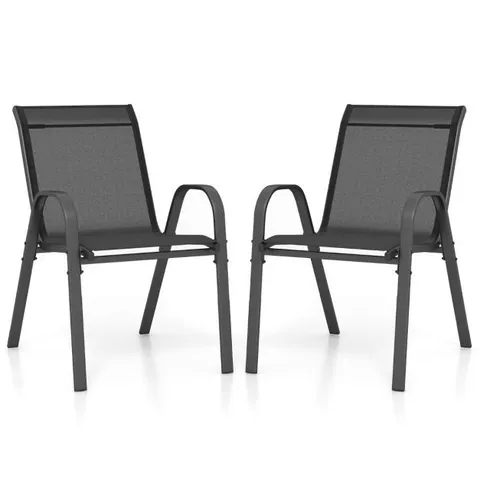 BOXED SET OF 2 COSTWAY SET OF 2 STACKABLE GARDEN CHAIRS MADE OF TEXTILENE AND METAL FRAME 56 X 70 X 84CM - BLACK (1 BOX)