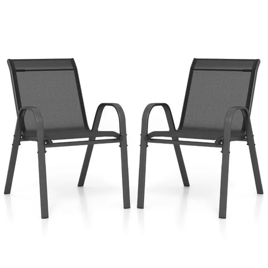 BOXED SET OF 2 COSTWAY SET OF 2 STACKABLE GARDEN CHAIRS MADE OF TEXTILENE AND METAL FRAME 56 X 70 X 84CM - BLACK (1 BOX)