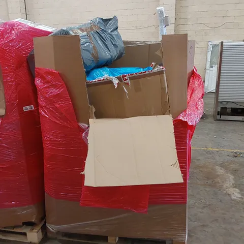 PALLET OF ASSORTED HOUSEHOLD ITEMS AND CONSUMER PRODUCTS TO INCLUDE; HOLLYWOOD MAKEUP MIRROR, CHAIRS, BOXED FURNITURE ETC 