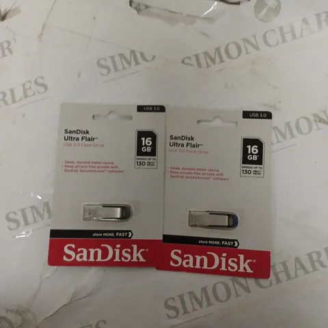 SANDISK ULTRA FLAIR USB 3.0 FLASH DRIVE 16GB X 2