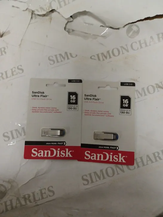 SANDISK ULTRA FLAIR USB 3.0 FLASH DRIVE 16GB X 2