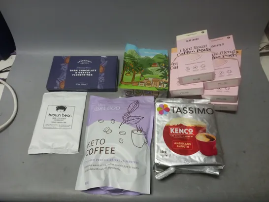 APPROXIMATELY 10 ASSORTED FOOD & DRINK ITEMS TO INCLUDE - KETO COFFEE, GRIND COFFEE PODS, AND CARTWRIGHT CHOCOLATE ETC