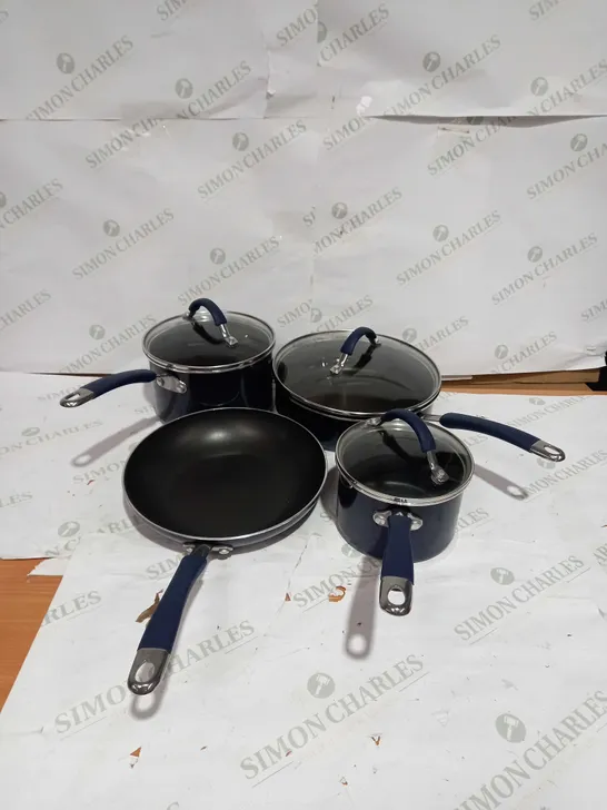 COOK'S ESSENTIALS NON-STICK METALLIC COOKWARE SET - MIDNIGHT BLUE