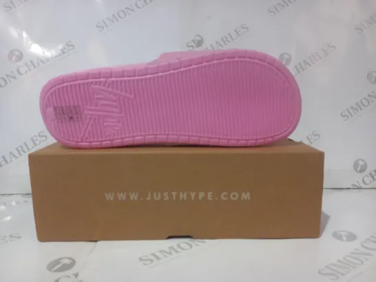 BOXED PAIR OF HYPE LOGO SLIDERS IN PINK UK SIZE 10