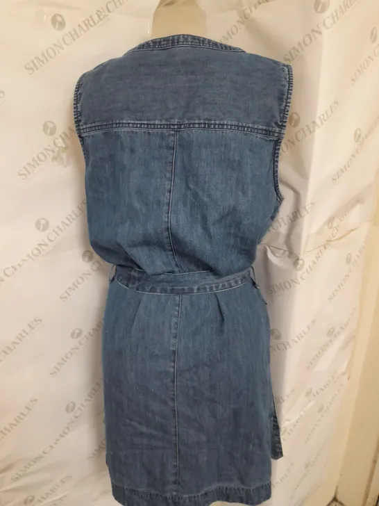 NEXT SLEEVELESS TIE WAIST BUTTON UP DENIM DRESS IN BLUE SIZE 14