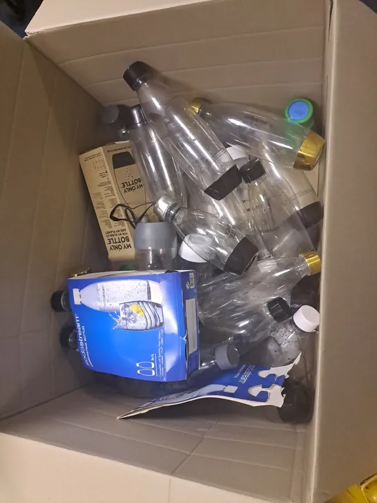 BOX OF ASSORTED SODA STREAM BOTTLES 