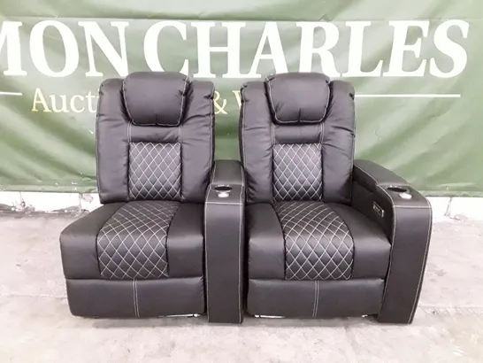 2 QUALITY DESIGNER RHF ELECTRIC RECLINER SOFA PIECES WITH CUPHOLDERS - BLACK LEATHER