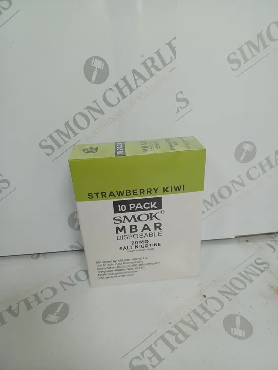 BOX OF APPROXIMATELY 10 BOXES OF STRAWBERRY KIWI 10 PACK SMOK M BAR DISPOSABLE 20MG SALT NICOTINE