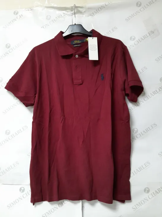 RALPH LAUREN POLO CUSTON SLIM FIT BURGUNDY T-SHIRT SIZE L