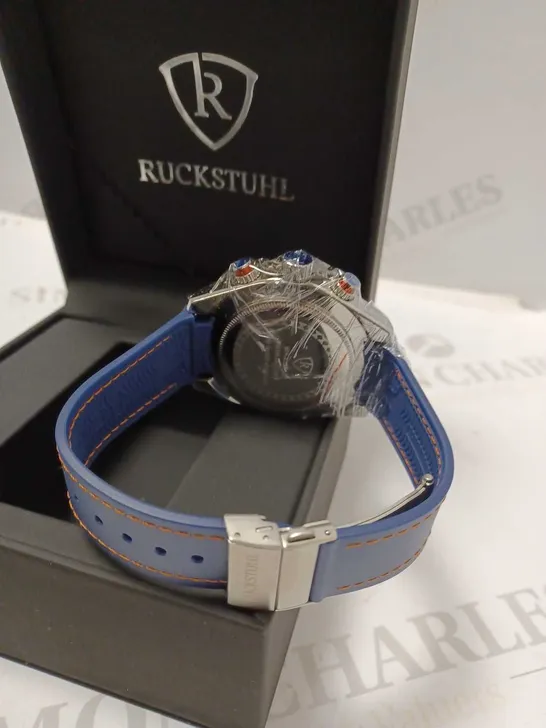 RUCKSTUHL TRIPLE DIAL BLUE RUBBER STRAP WRISTWATCH