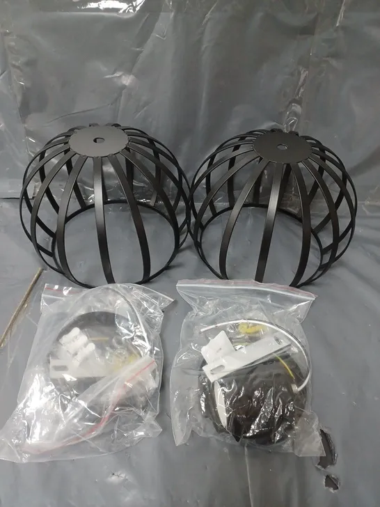 SET OF 2 BIRDCAGE LIGHT SHADES WITH FITTINGS BLACK