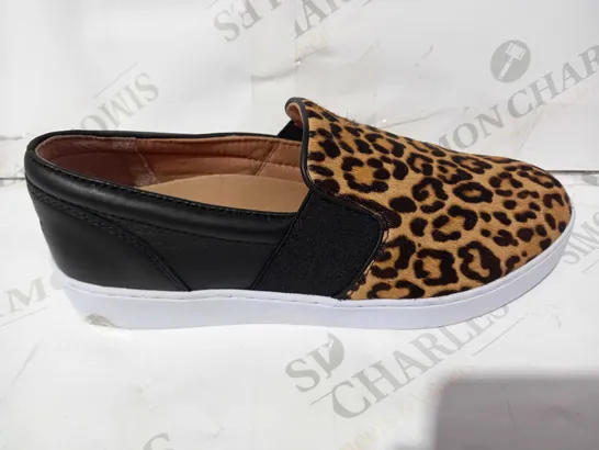 BOXED PAIR OF VIONIC ANIMAL PRINT SLIP-ON SHOES - UK SIZE 6