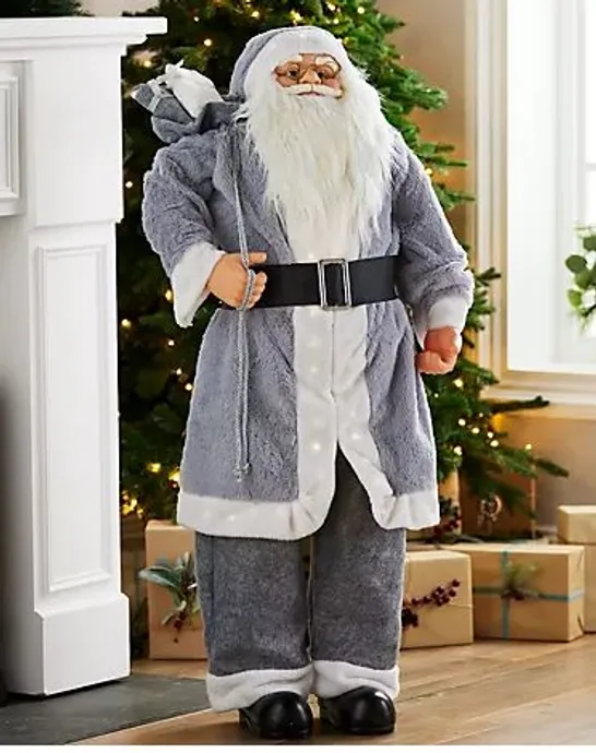 FESTIVE 4FT PRE LIT STANDING SANTA GREY 