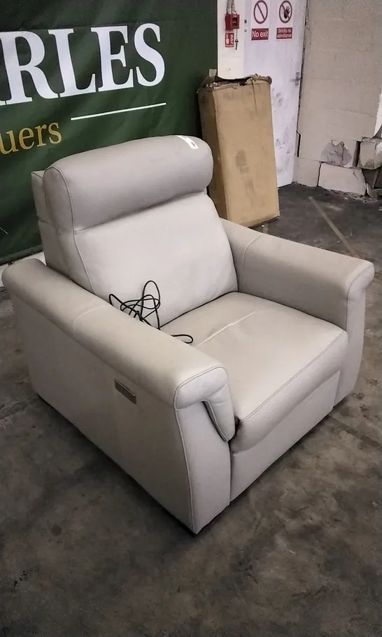 QUALITY ITALIAN DESIGNER ADRIANO WHITE GREY LEATHER POWER RECLINER ARMCHAIR