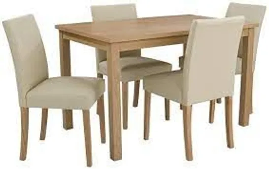 BOXED PRIMO CREAM/OAK-EFFECT DINING SET, TABLE & 4 CHAIRS (1 OF 2 BOXES INCOMPLETE)