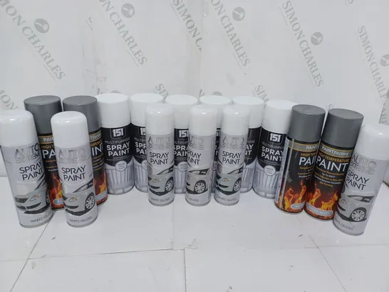 APPROXIMATELY 16 ASSORTED AEROSOLS TO INCLUDE 151 MULTIPURPOSE SPRAY PAINT WHITE MATT FINISH (400ml), PAINTFACTORY HIGH TEMPERATURE SILVER MATT (300ml), AUTO EXTREME WHITE GLOSS (250ml) - COLLECTION O