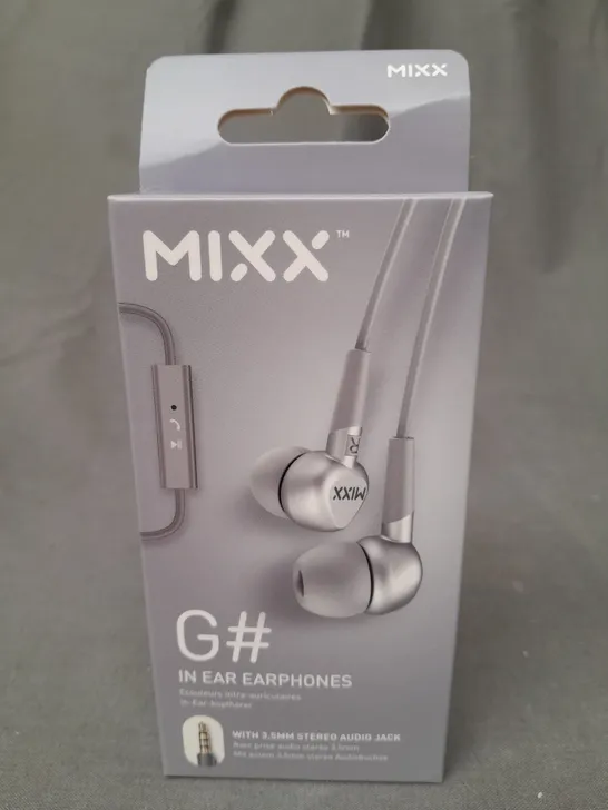 BOX OF APPROXIMATELY 50 MIXX G# IN EAR HEADPHONES IN SILVER